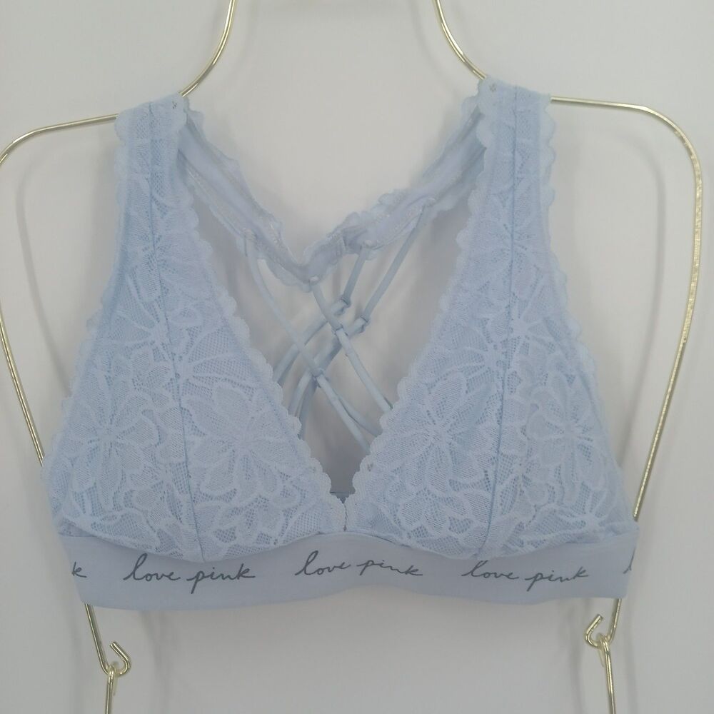 PINK Victoria's Secret Floral Lace Bralette Womens Small Blue Y2K Boho Coquette